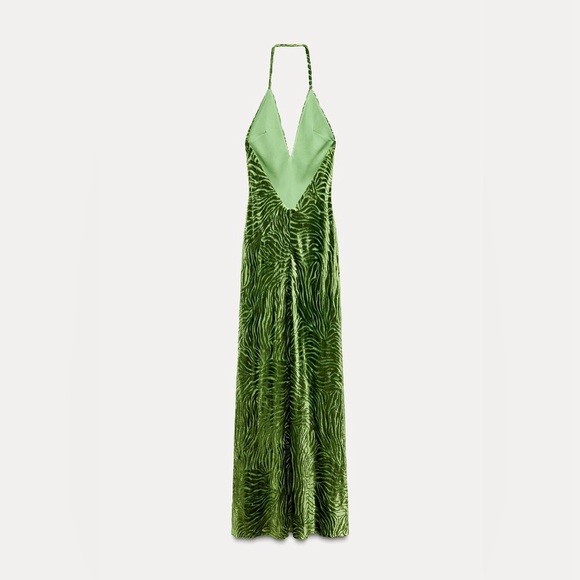 Zara Green Zebra Print velvet halter Dress - Picture 7 of 11